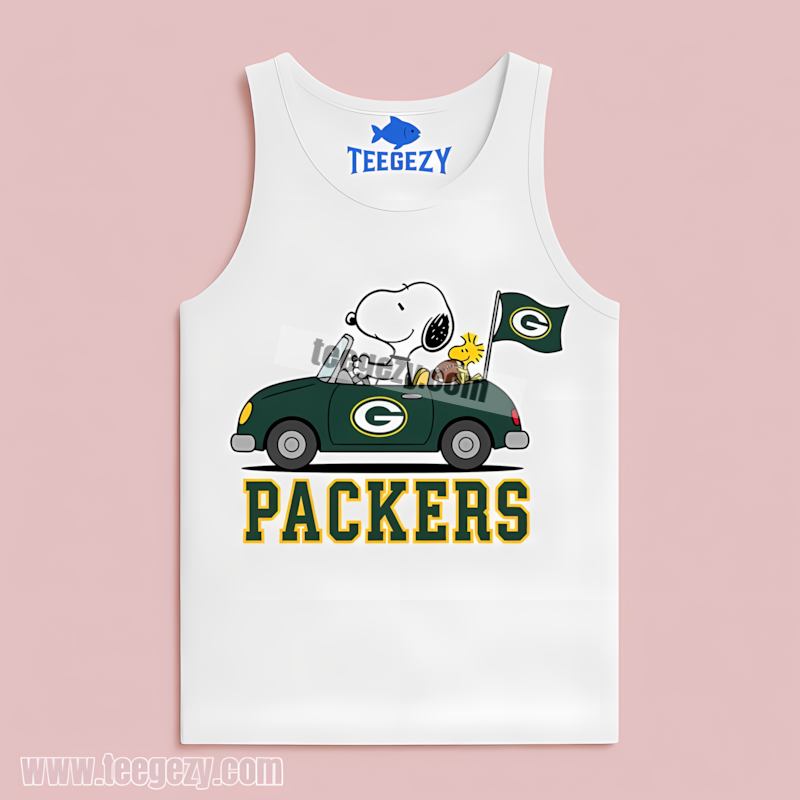 Green Bay Packers Snoopy Driving Car Tanktop Adults Green Bay Packers Snoopy Driving Car Tanktop Adults