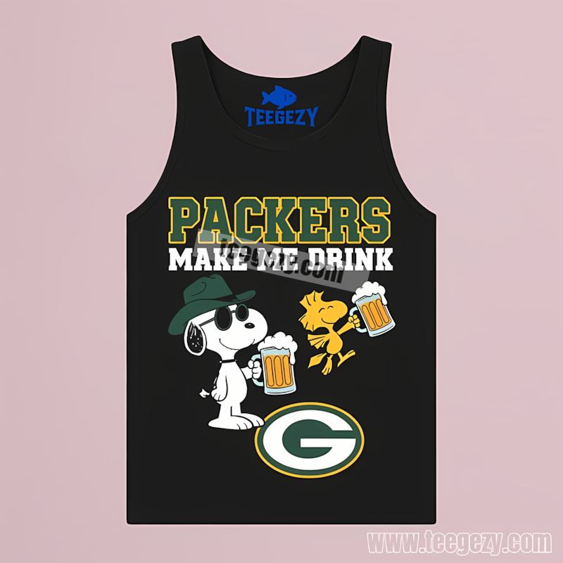 Green Bay Packers Snoopy Make Me Drink Tanktop Vintage Green Bay Packers Snoopy Make Me Drink Tanktop Vintage