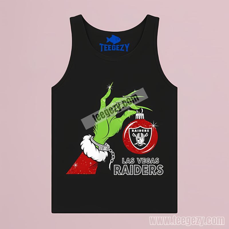 Grinch Hand Holding Las Vegas Raiders Ornament Holiday Tanktop Grinch Hand Holding Las Vegas Raiders Ornament Holiday Tanktop