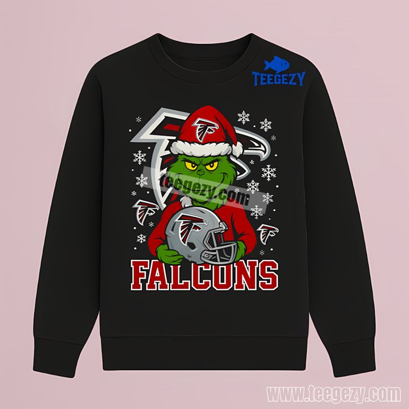 Grinch With Atlanta Falcons Helmet Fan Long Sleeve Grinch With Atlanta Falcons Helmet Fan Long Sleeve