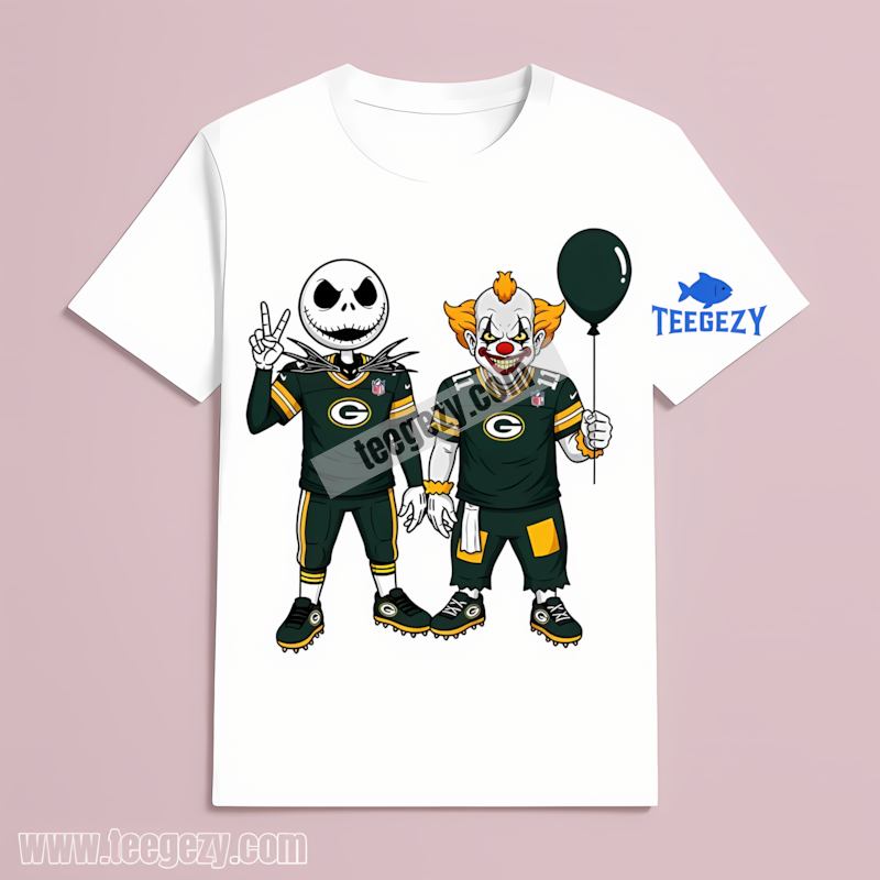 Halloween Green Bay Packers Jack Pennywise T-Shirt Cotton Halloween Green Bay Packers Jack Pennywise T-Shirt Cotton