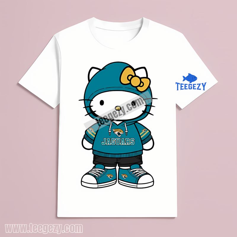 Hello Kitty Wears Jacksonville Jaguars Style Cotton T-Shirt Hello Kitty Wears Jacksonville Jaguars Style Cotton T-Shirt