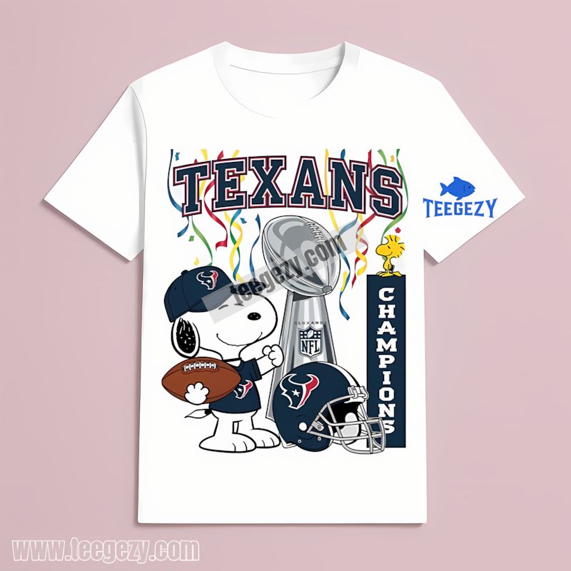 Houston Texans Champions Snoopy Celebration Cotton T-Shirt Houston Texans Champions Snoopy Celebration Cotton T-Shirt
