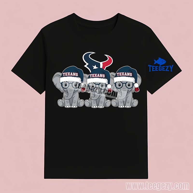 Houston Texans Christmas Elephants Graphic T-Shirt Houston Texans Christmas Elephants Graphic T-Shirt