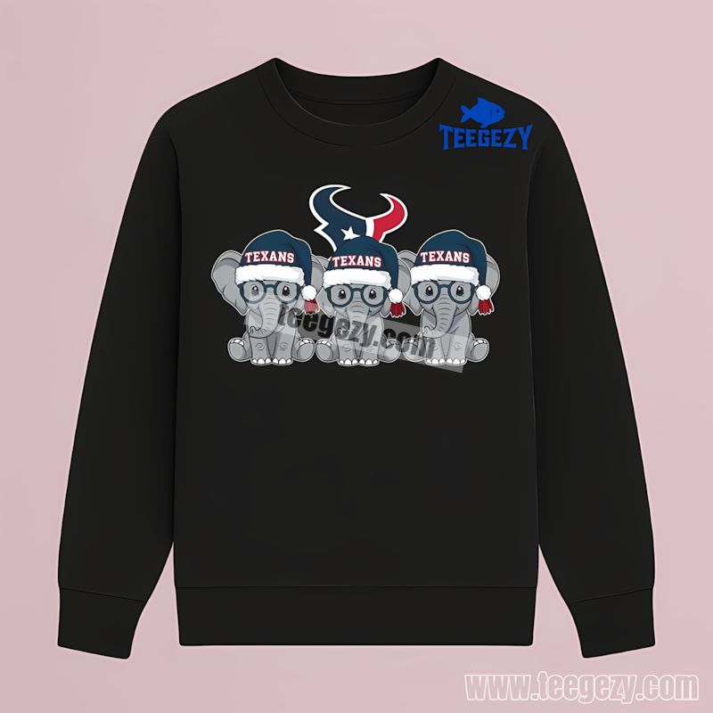 Houston Texans Christmas Elephants Graphic Long Sleeve Houston Texans Christmas Elephants Graphic Long Sleeve