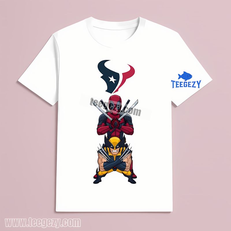 Houston Texans Deadpool Wolverine Crossover T-Shirt Houston Texans Deadpool Wolverine Crossover T-Shirt