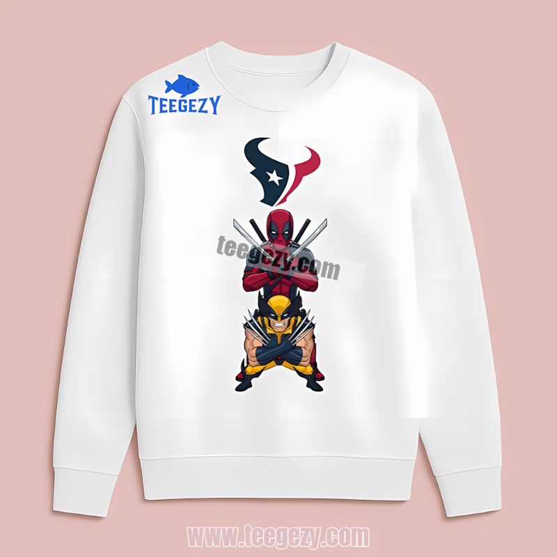 Houston Texans Deadpool Wolverine Crossover Long Sleeve Houston Texans Deadpool Wolverine Crossover Long Sleeve
