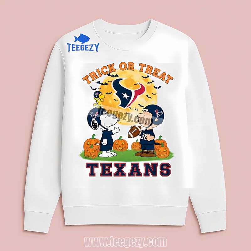 Houston Texans Halloween Trick Or Treat Charlie Brown Long Sleeve Houston Texans Halloween Trick Or Treat Charlie Brown Long Sleeve