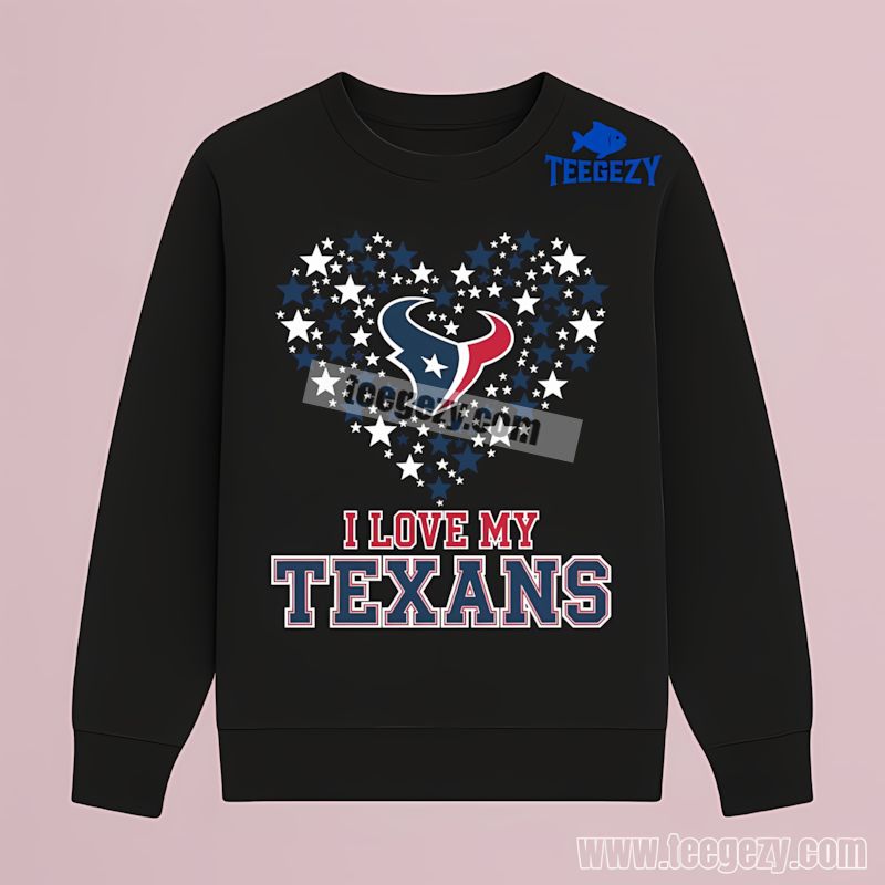 Houston Texans I Love My Texans Heart Long Sleeve Houston Texans I Love My Texans Heart Long Sleeve