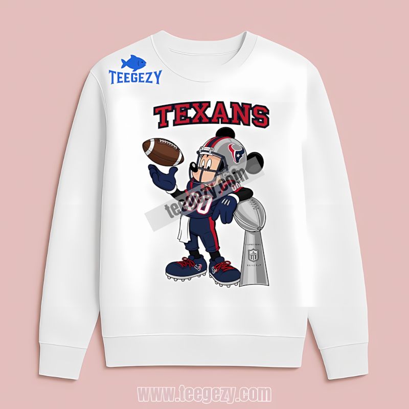 Houston Texans Mickey Super Bowl Football Long Sleeve Houston Texans Mickey Super Bowl Football Long Sleeve