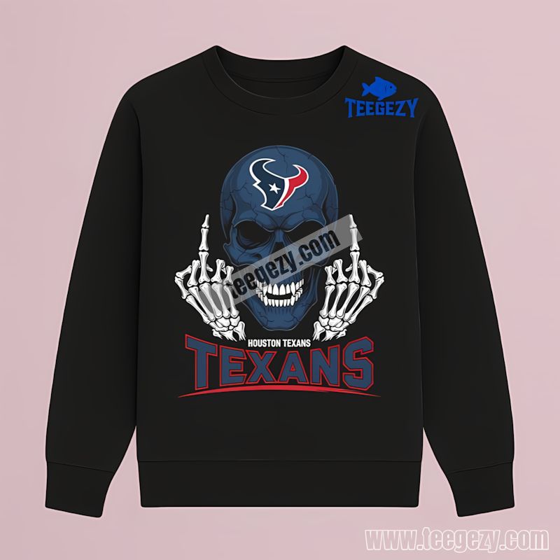 Houston Texans Skull Middle Finger Long Sleeve Houston Texans Skull Middle Finger Long Sleeve