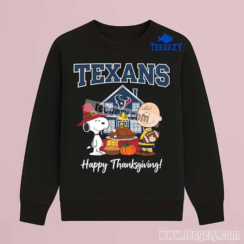 Houston Texans Snoopy Thanksgiving Color Long Sleeve Houston Texans Snoopy Thanksgiving Color Long Sleeve