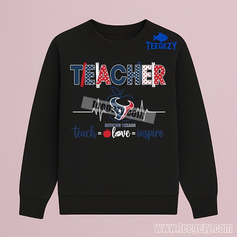 Houston Texans Teacher Apple Teach Love Inspire Long Sleeve Houston Texans Teacher Apple Teach Love Inspire Long Sleeve