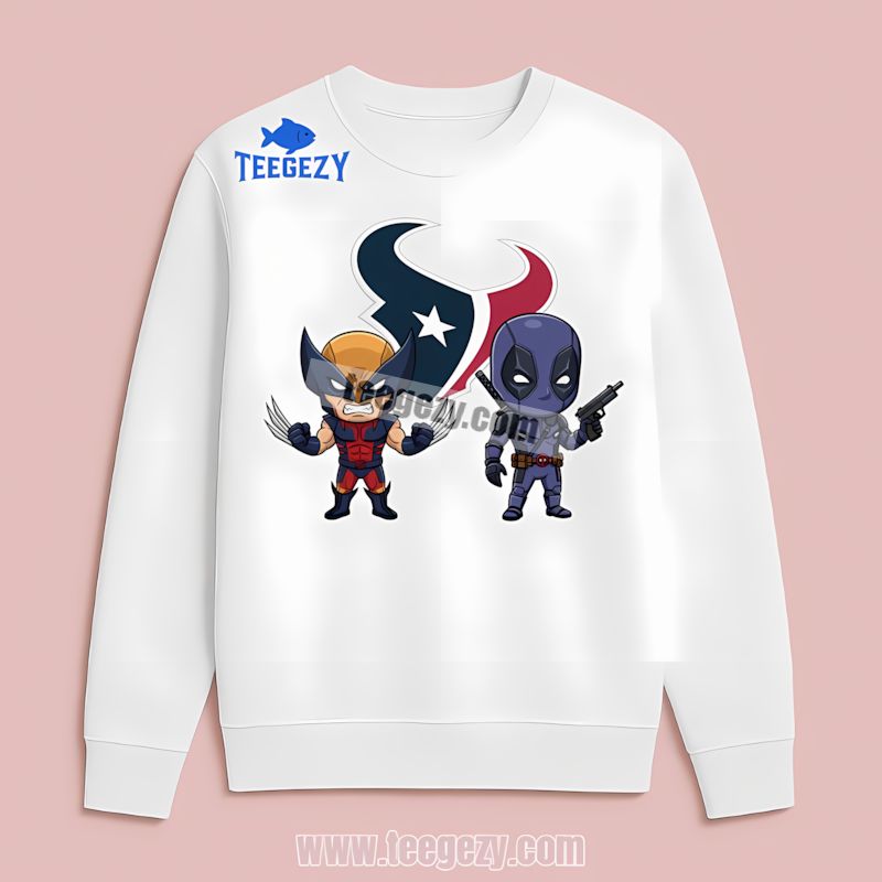 Houston Texans Wolverine Deadpool Superhero Long Sleeve Houston Texans Wolverine Deadpool Superhero Long Sleeve