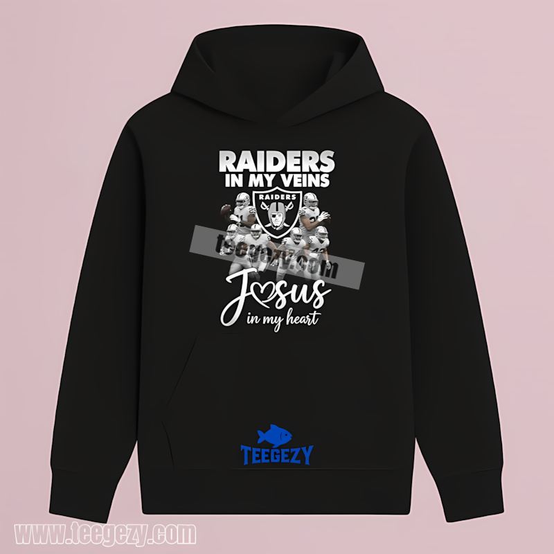 In My Veins Jesus In My Heart Las Vegas Raiders Themed Hoodie In My Veins Jesus In My Heart Las Vegas Raiders Themed Hoodie
