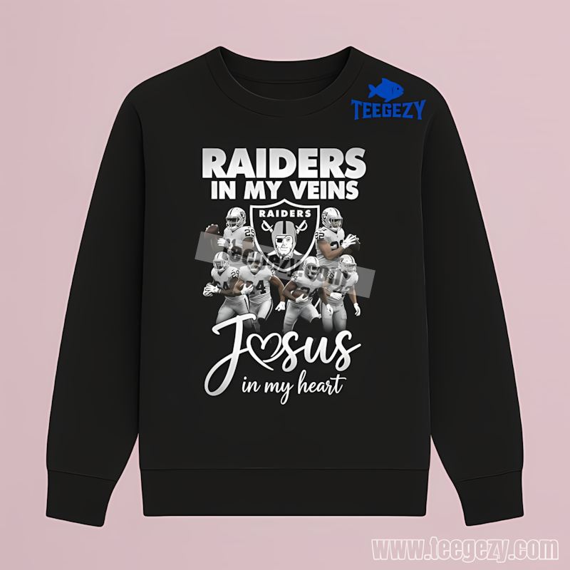In My Veins Jesus In My Heart Las Vegas Raiders Themed Long Sleeve In My Veins Jesus In My Heart Las Vegas Raiders Themed Long Sleeve