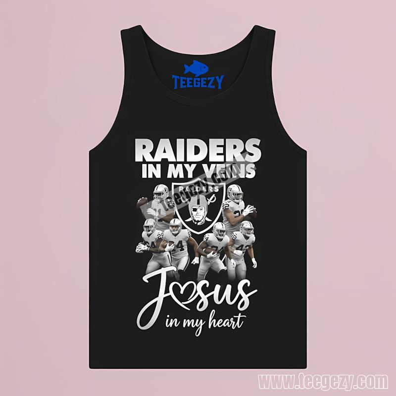 In My Veins Jesus In My Heart Las Vegas Raiders Themed Tanktop In My Veins Jesus In My Heart Las Vegas Raiders Themed Tanktop