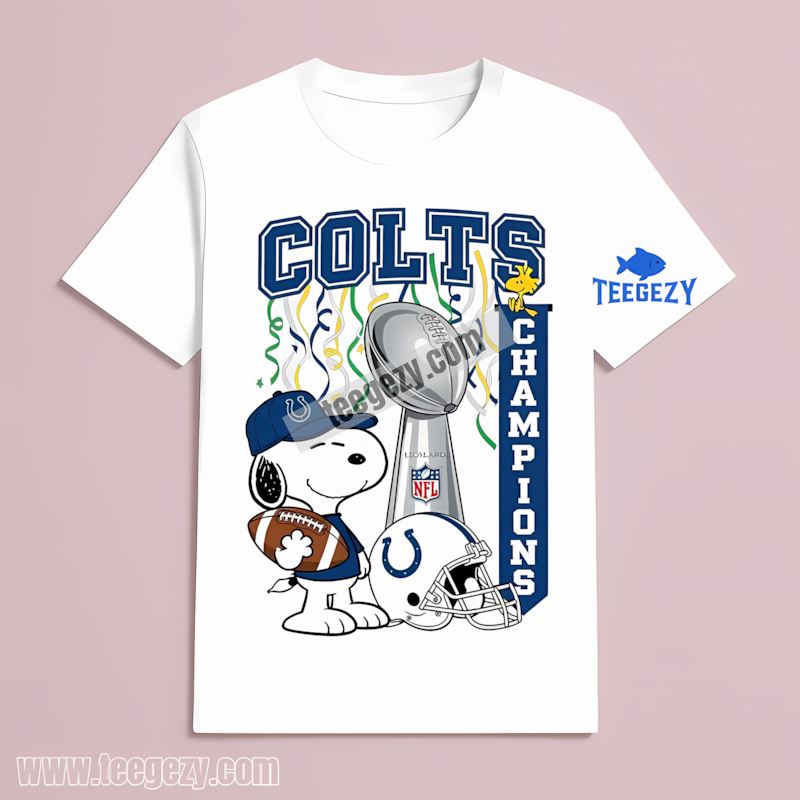 Indianapolis Colts Champions Snoopy Celebration Graphic T-Shirt Indianapolis Colts Champions Snoopy Celebration Graphic T-Shirt