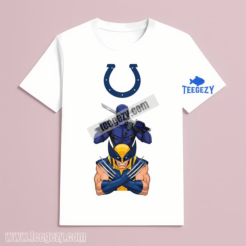Indianapolis Colts Deadpool Wolverine Crossover T-Shirt Indianapolis Colts Deadpool Wolverine Crossover T-Shirt