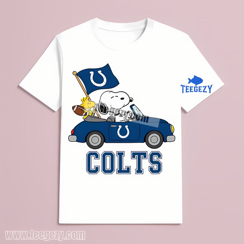 Indianapolis Colts Snoopy Driving Car Graphic T-Shirt Indianapolis Colts Snoopy Driving Car Graphic T-Shirt