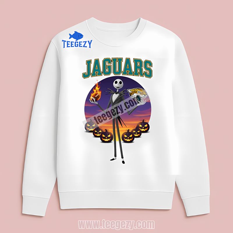 Jack Skellington Celebrates Jacksonville Jaguars Halloween Color Long Sleeve Jack Skellington Celebrates Jacksonville Jaguars Halloween Color Long Sleeve
