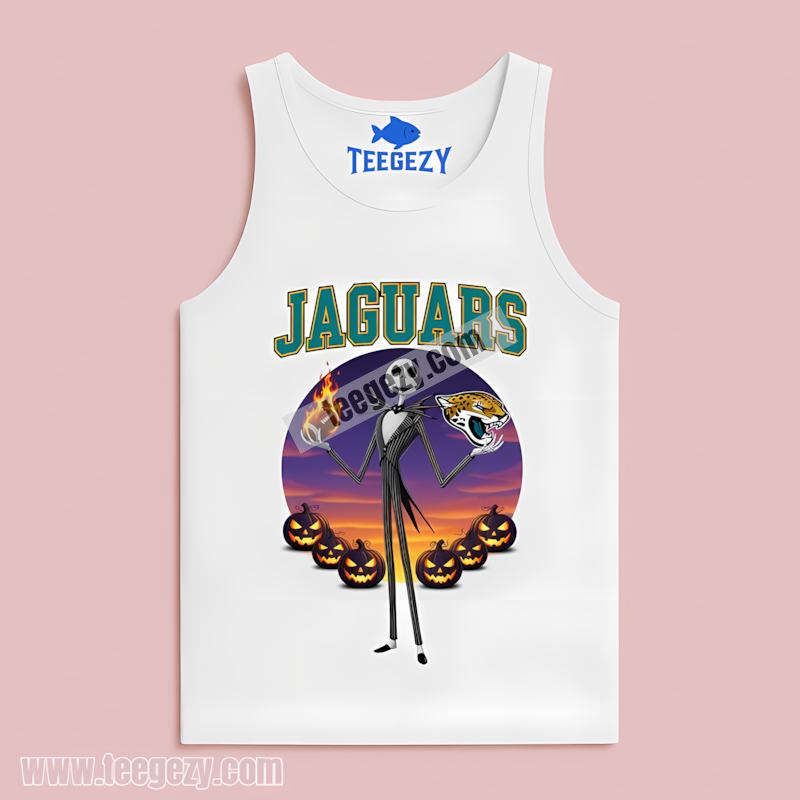Jack Skellington Celebrates Jacksonville Jaguars Halloween Color Tanktop Jack Skellington Celebrates Jacksonville Jaguars Halloween Color Tanktop