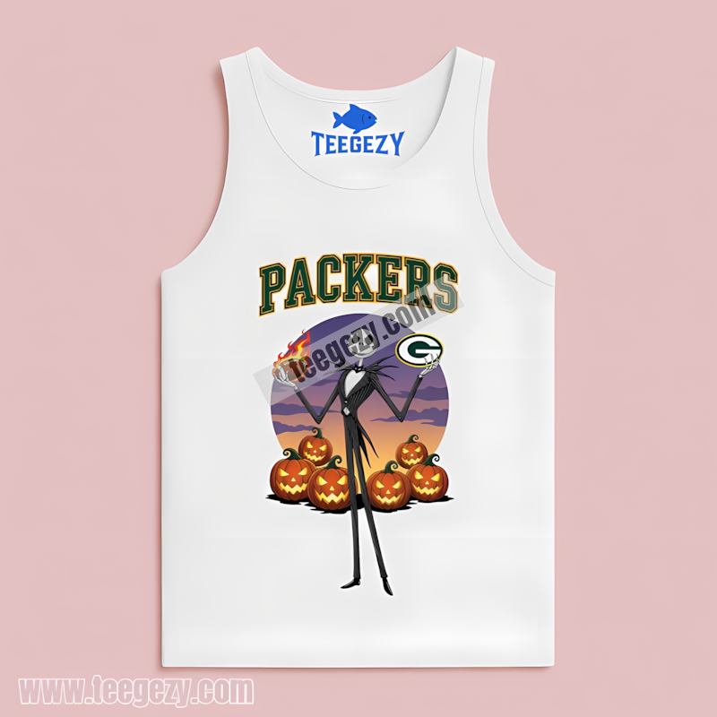 Jack Skellington Green Bay Packers Halloween Tanktop Vintage Jack Skellington Green Bay Packers Halloween Tanktop Vintage