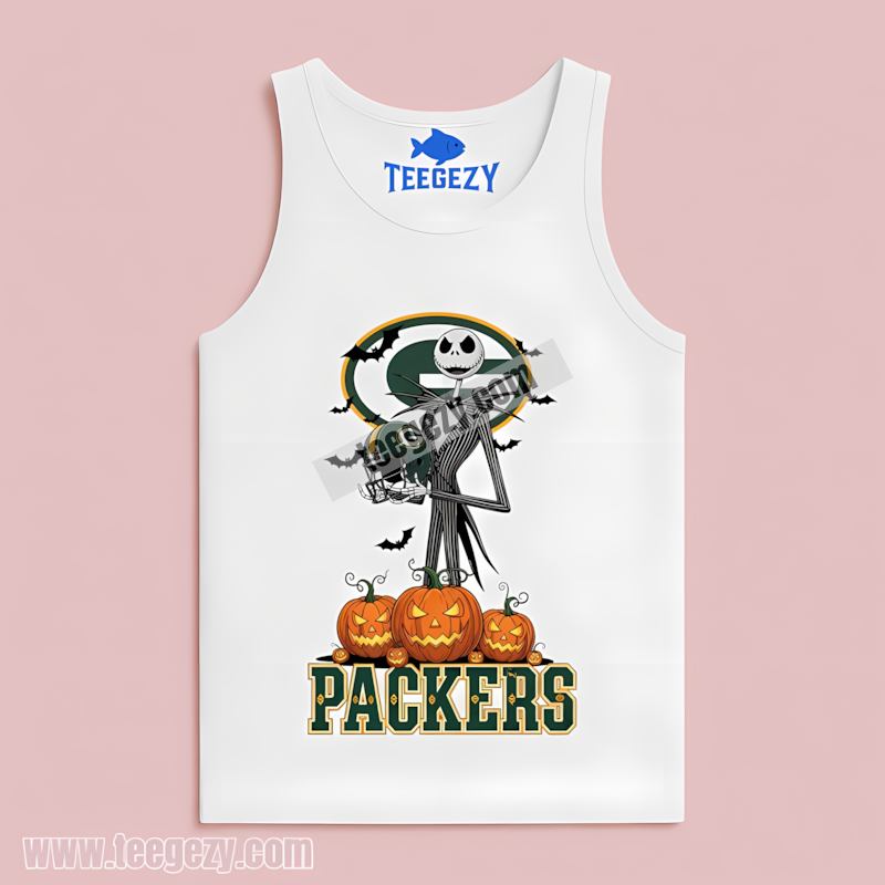 Jack Skellington Green Bay Packers Pumpkin Tanktop Adults Jack Skellington Green Bay Packers Pumpkin Tanktop Adults