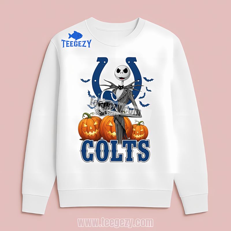Jack Skellington Indianapolis Colts Halloween Pumpkin Long Sleeve Jack Skellington Indianapolis Colts Halloween Pumpkin Long Sleeve