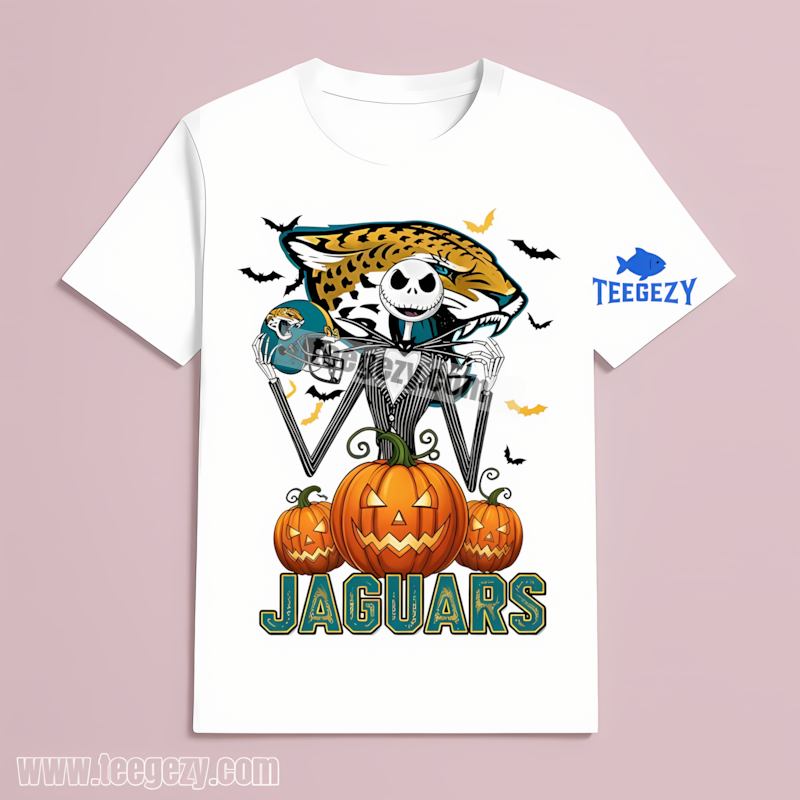 Jack Skellington Jacksonville Jaguars Pumpkin Halloween Graphic T-Shirt Jack Skellington Jacksonville Jaguars Pumpkin Halloween Graphic T-Shirt
