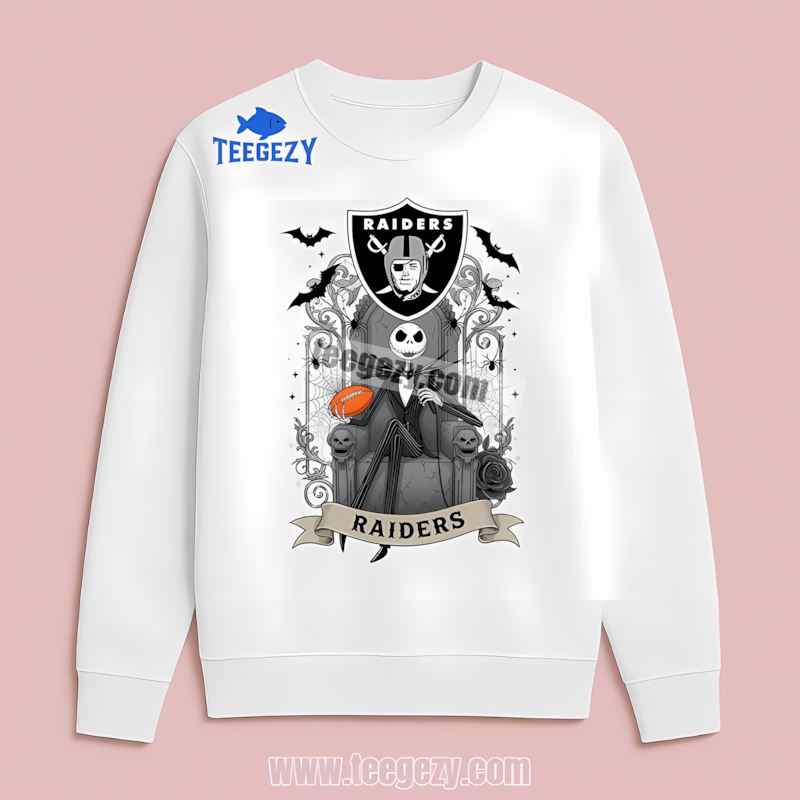 Jack Skellington On Throne Las Vegas Raiders Adults Long Sleeve Jack Skellington On Throne Las Vegas Raiders Adults Long Sleeve