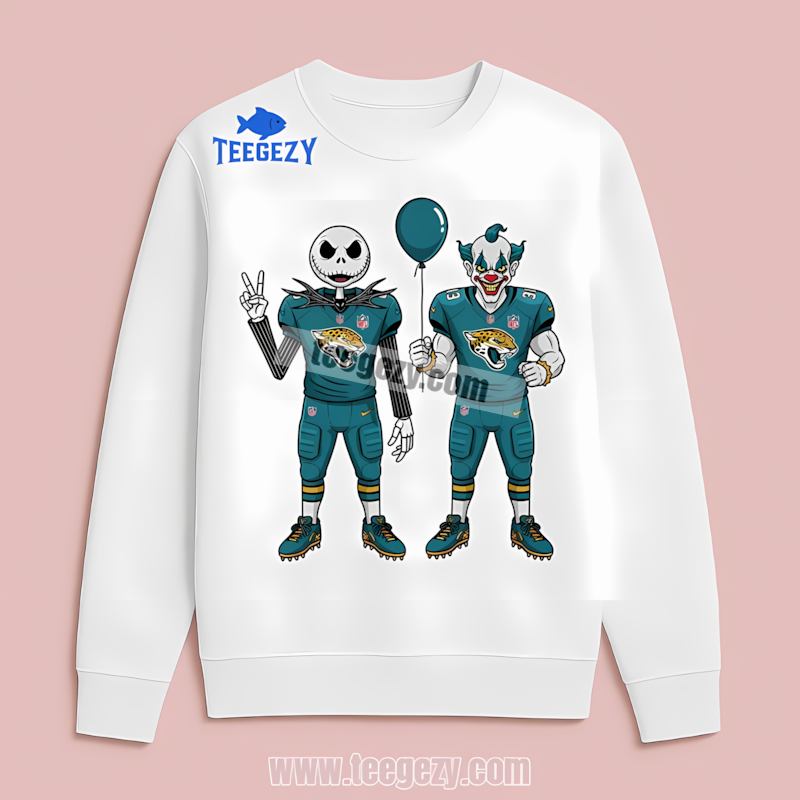 Jacksonville Jaguars Jack Skellington Pennywise Halloween Long Sleeve Jacksonville Jaguars Jack Skellington Pennywise Halloween Long Sleeve