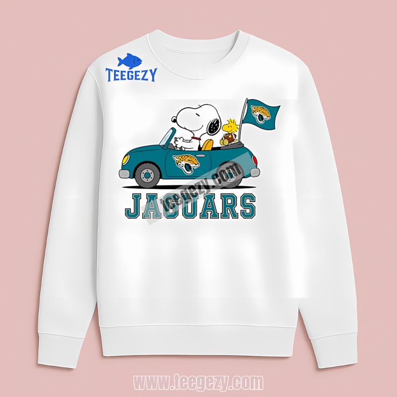 Jacksonville Jaguars Snoopy Driving Fan Car Long Sleeve Jacksonville Jaguars Snoopy Driving Fan Car Long Sleeve