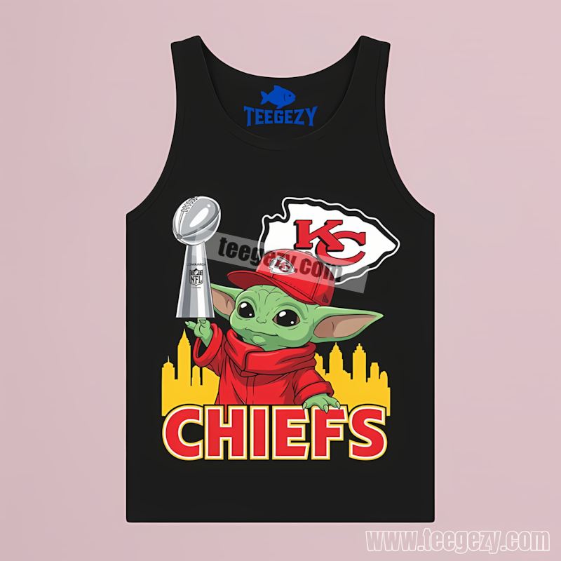 Kansas City Chiefs Baby Yoda Super Bowl Cup Graphic Tanktop Kansas City Chiefs Baby Yoda Super Bowl Cup Graphic Tanktop