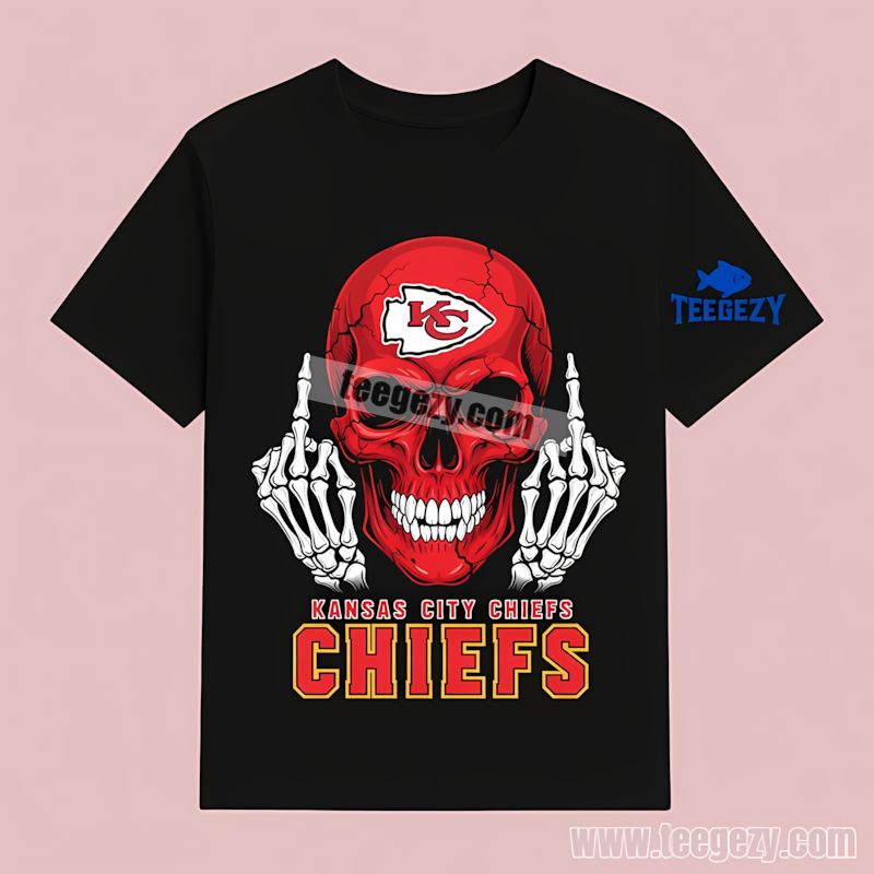 Kansas City Chiefs Skull Finger Rebellious Adults T-Shirt Kansas City Chiefs Skull Finger Rebellious Adults T-Shirt