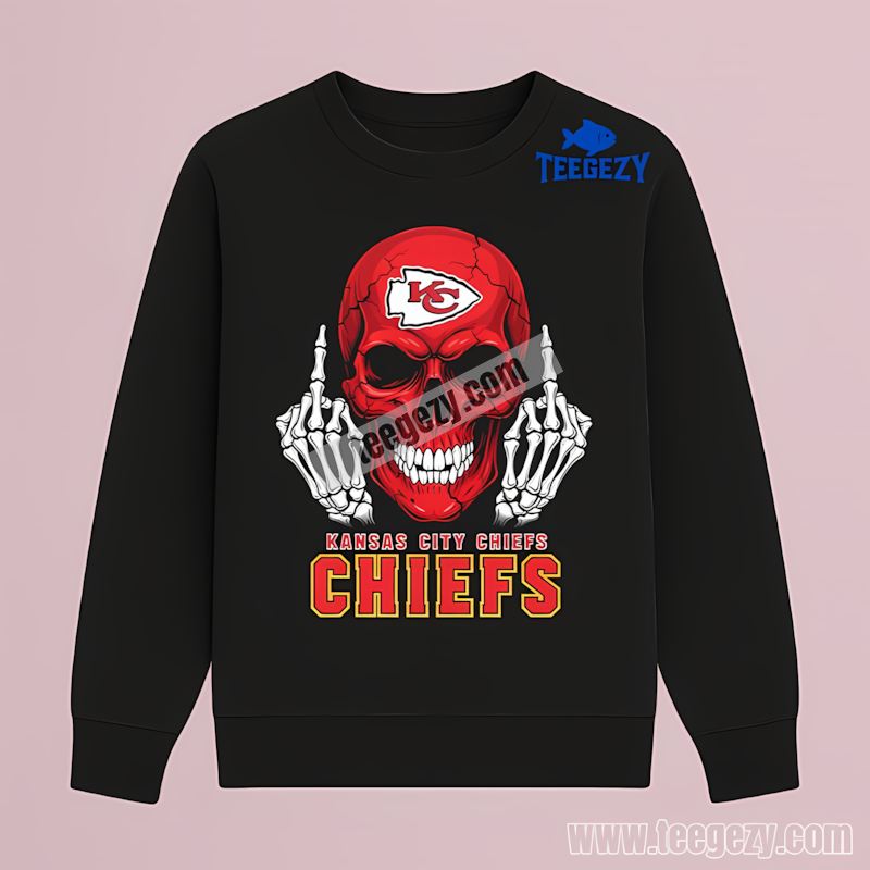 Kansas City Chiefs Skull Finger Rebellious Adults Long Sleeve Kansas City Chiefs Skull Finger Rebellious Adults Long Sleeve