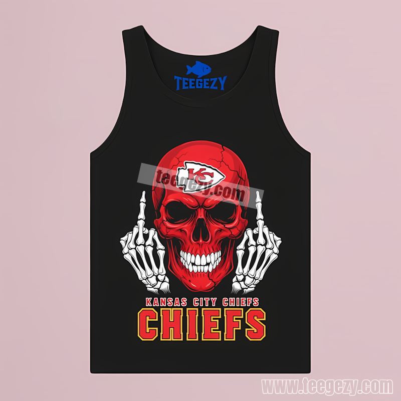 Kansas City Chiefs Skull Finger Rebellious Adults Tanktop Kansas City Chiefs Skull Finger Rebellious Adults Tanktop