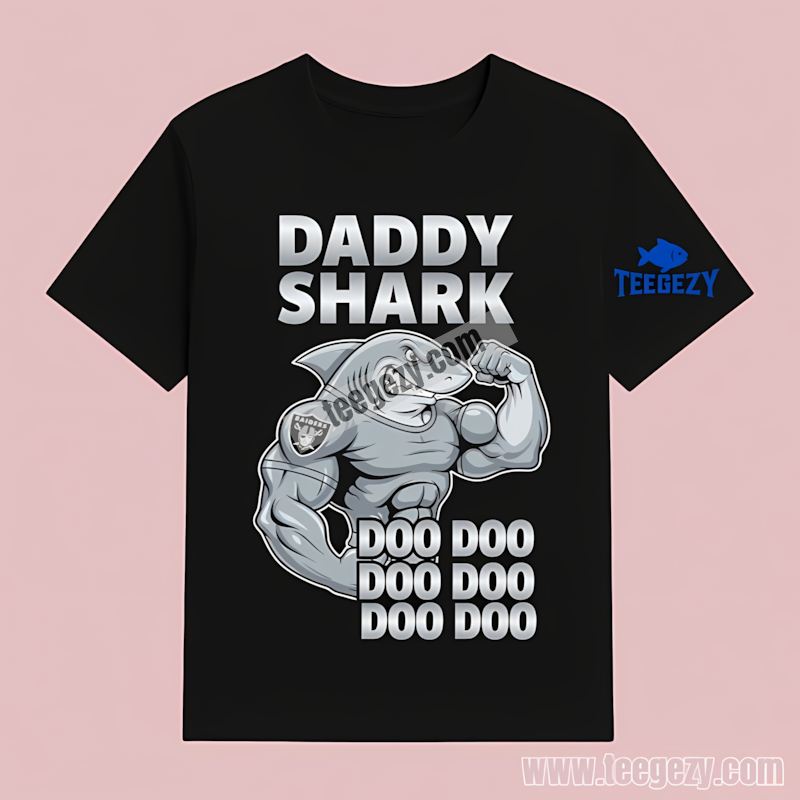 Las Vegas Raiders Daddy Shark Color Graphic T-Shirt Las Vegas Raiders Daddy Shark Color Graphic T-Shirt