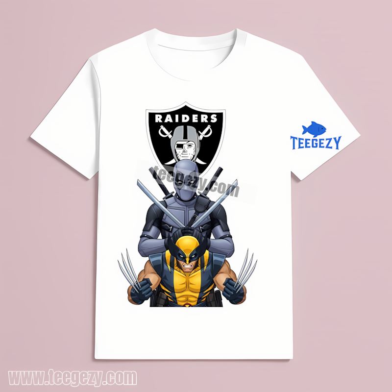 Las Vegas Raiders Deadpool Wolverine Crossover Fan Sports T-Shirt Las Vegas Raiders Deadpool Wolverine Crossover Fan Sports T-Shirt