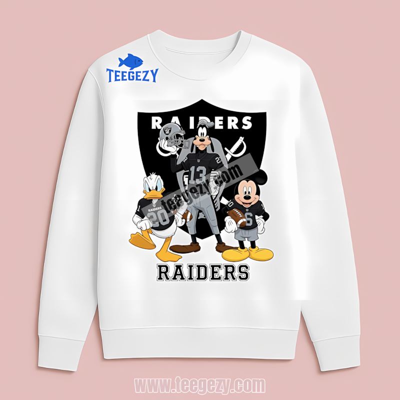 Las Vegas Raiders Disney Characters Mickey Donald Goofy Long Sleeve Las Vegas Raiders Disney Characters Mickey Donald Goofy Long Sleeve