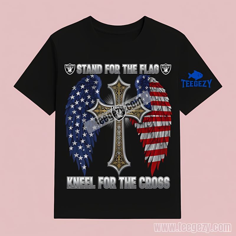 Las Vegas Raiders Stand For The Flag Kneel For The Cross Cotton T-Shirt Las Vegas Raiders Stand For The Flag Kneel For The Cross Cotton T-Shirt