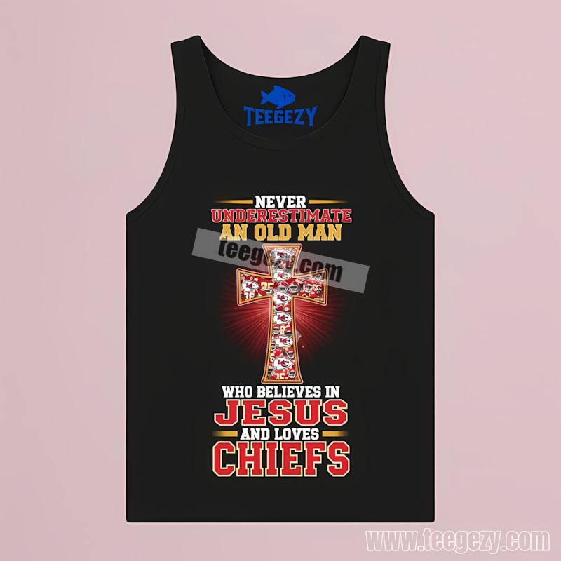 Old Man Believing In Jesus And Kansas City Chiefs Tanktop Old Man Believing In Jesus And Kansas City Chiefs Tanktop