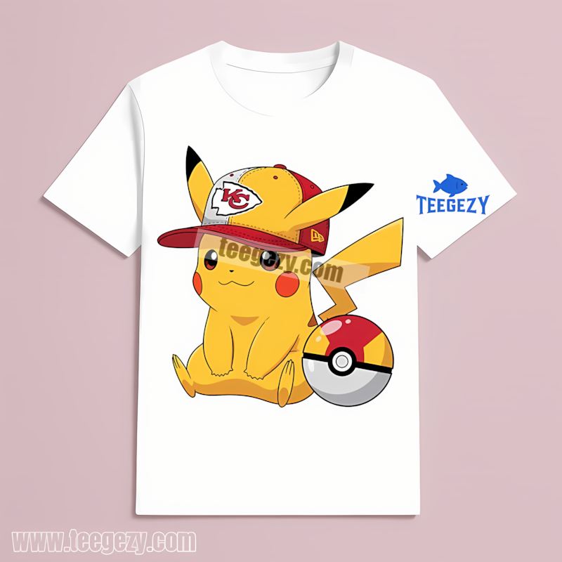 Pikachu Wearing Kansas City Chiefs Hat Color T-Shirt Pikachu Wearing Kansas City Chiefs Hat Color T-Shirt
