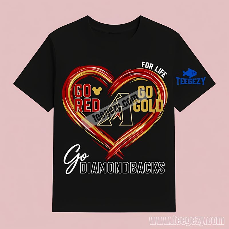 Arizona Diamondbacks Heart Go Red Go Gold Sports T-Shirt Arizona Diamondbacks Heart Go Red Go Gold Sports T-Shirt
