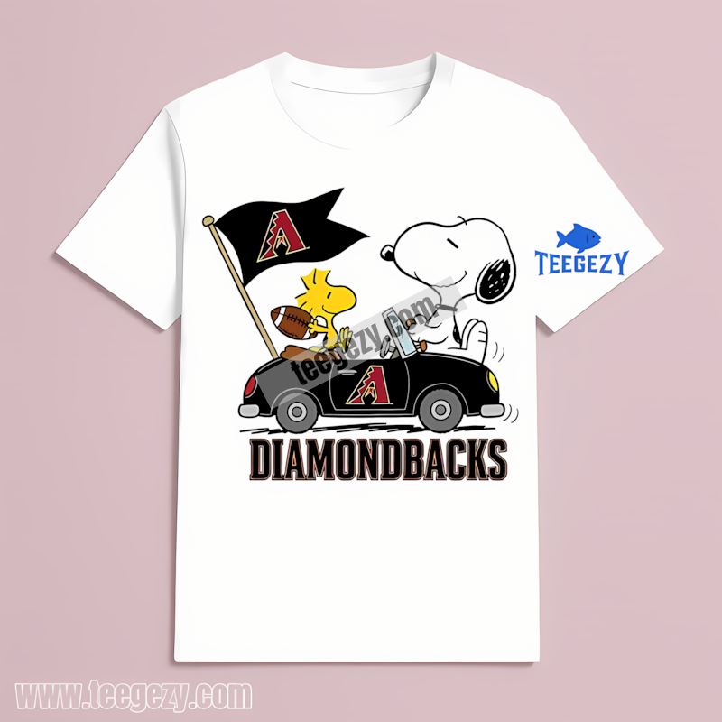 Arizona Diamondbacks Snoopy Driving Car Graphic Color T-Shirt Arizona Diamondbacks Snoopy Driving Car Graphic Color T-Shirt