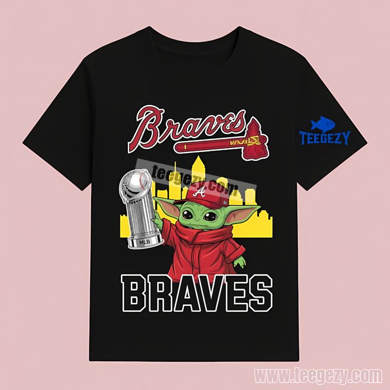 Atlanta Braves Baby Yoda World Series Trophy Graphic T-Shirt Atlanta Braves Baby Yoda World Series Trophy Graphic T-Shirt