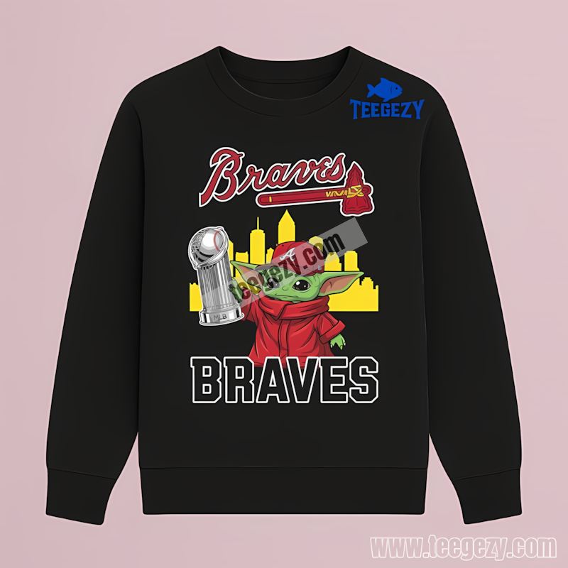 Atlanta Braves Baby Yoda World Series Trophy Graphic Long Sleeve Atlanta Braves Baby Yoda World Series Trophy Graphic Long Sleeve