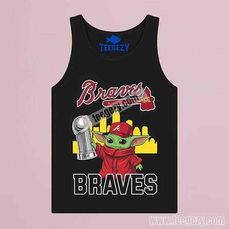 Atlanta Braves Baby Yoda World Series Trophy Graphic Tanktop Atlanta Braves Baby Yoda World Series Trophy Graphic Tanktop