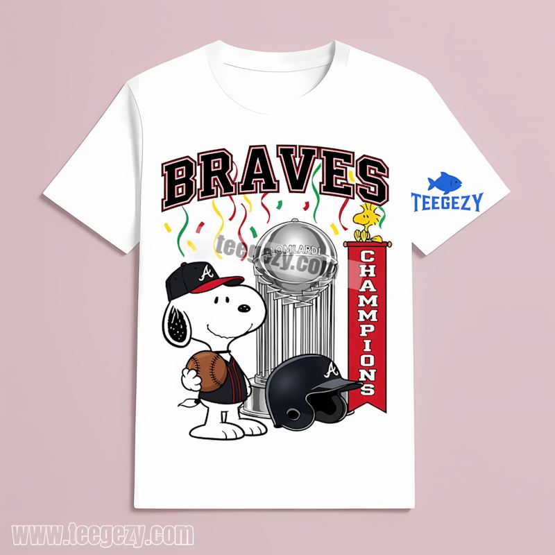 Atlanta Braves Champions Snoopy Celebration Graphic T-Shirt Atlanta Braves Champions Snoopy Celebration Graphic T-Shirt