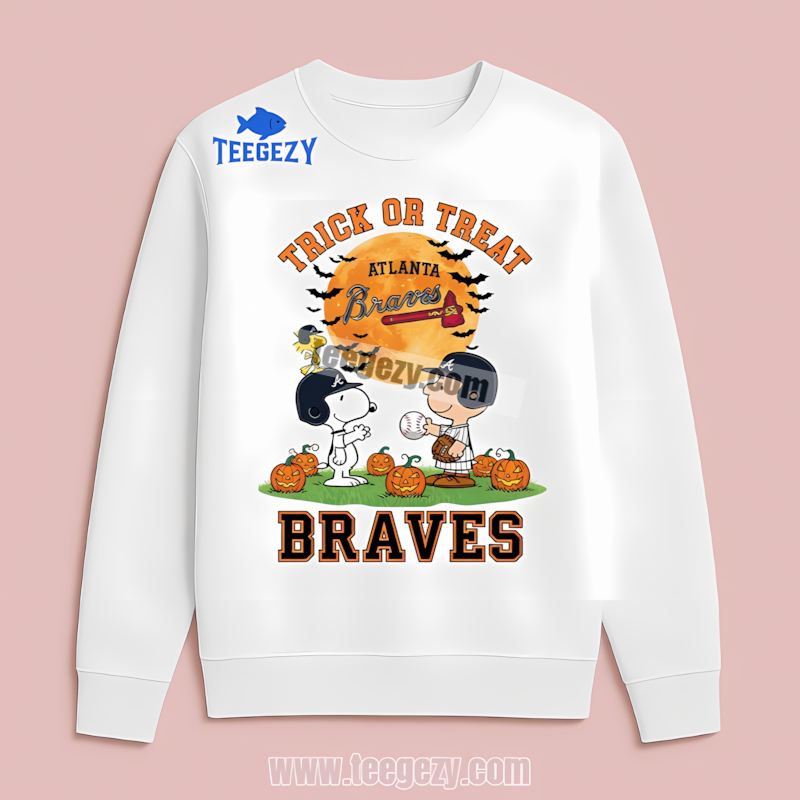 Atlanta Braves Charlie Brown Snoopy Trick Or Treat Graphic Long Sleeve Atlanta Braves Charlie Brown Snoopy Trick Or Treat Graphic Long Sleeve